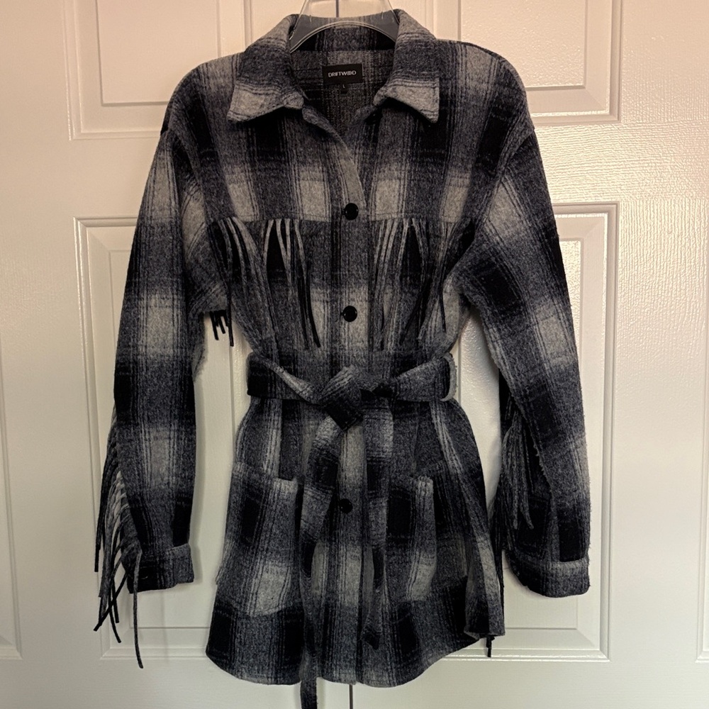 DRIFTWOOD Black and Gray Plaid Utility Jacket